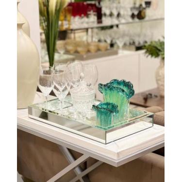 Imagem de Bandeja Prata Grande Espelhada Vidro Decoração Casa 60X30 - Glass
