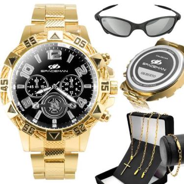 Imagem de relogio masculino banhado + oculos sol ouro qualidade premium proteção