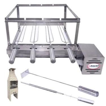 Imagem de Brasa Grill Tradicional Gira 4 Espetos para Churrasqueiras Pré Moldada