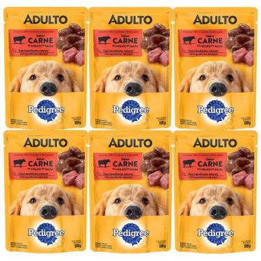 Imagem de Kit 6 Ração Úmida para Cachorro Pedigree Adulto Sabor Carne ao Molho e