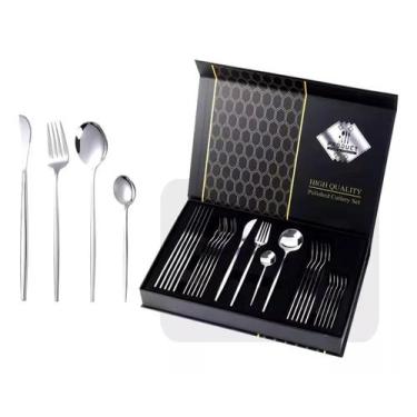 Imagem de Faqueiro Aço Inox 24 Peças Talheres Design Europeu Caixa - Smart