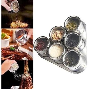 Imagem de Porta Temperos Condimentos Magnetico Aço Inox 316 - 6 Peças - Sweet Ho