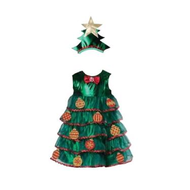 Imagem de kowaku Vestido de árvore de Natal infantil com conjunto de chapéu para se vestir para celebrações e feriados, 90 Cm
