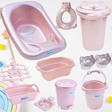 Imagem de Banheira 32 Litros organizador quarto bebê porta algodão cabide cesto 