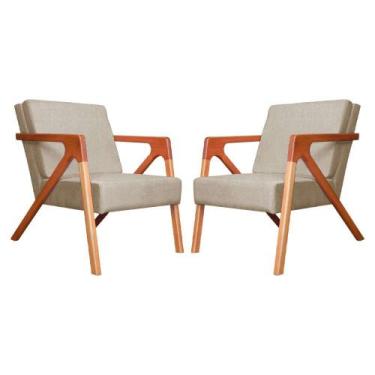 Imagem de Conjunto 2 Poltronas Monalisa Com Braços de Madeira Suede Cappuccino -