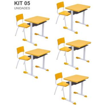 Imagem de Kit 5 Conjuntos Escolar Individual Juvenil/Adulto com porta Livros cor