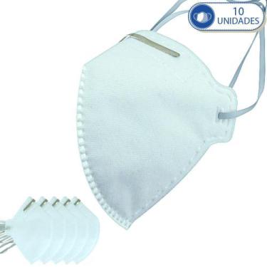 Imagem de 10 Máscaras Descartáveis KSN PFF2 Branca com Clip Nasal e Elástico de 