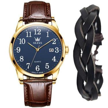 Imagem de Kit Relógio Analógico Masculino Luxo Gold   + Bracelete  - OLEVS