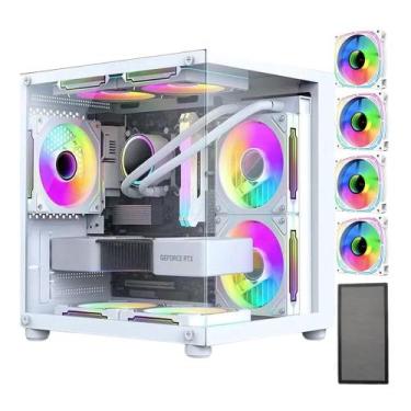 Imagem de Gabinete Gamer Aquário Branco Com 4 Fans Rgb Vidro Temperado - HAYOM
