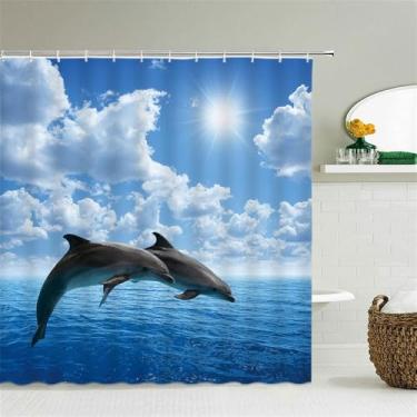 Imagem de Praia Mar Palmeiras Cortinas de Chuveiro Cenário Cortinas de Banheiro Impermeáveis Com Ganchos Decoração de Casa Tela de Banho Lavável, 7410W,W300xH180cm