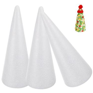 Imagem de Pacote com 3 cones de isopor para artesanato, cones de espuma de árvore de Natal, cone DIY sólido de poliestireno branco para artesanato, árvores, gnomos de férias, decorações de Natal, projetos de