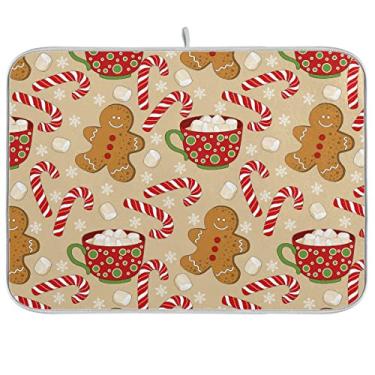 Imagem de Tapete de secagem de prato masculino de biscoito de gengibre de Natal para cozinha inverno neve natal tapetes de secagem de microfibra absorvente reversível almofada de prato grande tapete de drenagem de prato 45 x 61 cm