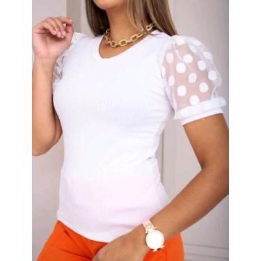 Imagem de Blusa Blusinha Manga Curta Tule Poa Plus Bolinha Bufante Feminina - es