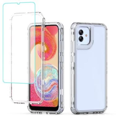 Imagem de Yodueiv Capa para Galaxy A04e, Samsung A04e 4G SM-A042F com protetor de tela de vidro temperado, capa protetora de telefone de 3 camadas transparente para Samsung Galaxy A04e transparente