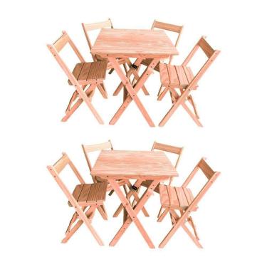 Imagem de Kit 2 Conjuntos Mesa Dobrável 70x70cm Para Bar Com 4 Cadeiras Em Madeira Maciça - Cru - Bege