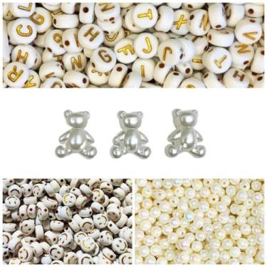 Imagem de 1000 Miçangas Pérola Para Pulseiras E Colares Smile Urso Letras Bijute