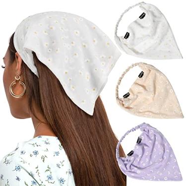 Imagem de AWAYTR Lenço elástico de cabelo, 3 peças, lenços de cabeça com clipes, bandanas de cabelo para mulheres, branco/bege/roxo, 1 Count (Pack of 3)