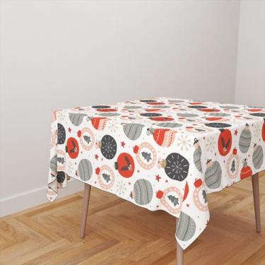Imagem de Toalha De Mesa Quadrada 4 Lugares Tecido Oxford Bolas de Natal Diversa