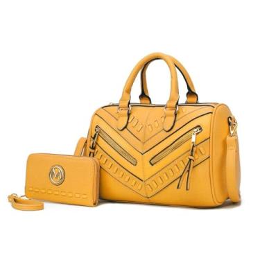 Imagem de MKF Collection Bolsa feminina com carteira, couro vegano, alça superior, bolsa tiracolo, Lara Amarelo