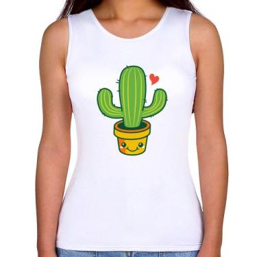 Imagem de Regata Feminina Cacto Coração - Foca na Moda, Branco, G