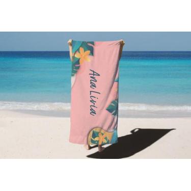 Imagem de Toalha de Banho Verão Praia Fundo Rosa Personalizado Nome Ana Lívia - 
