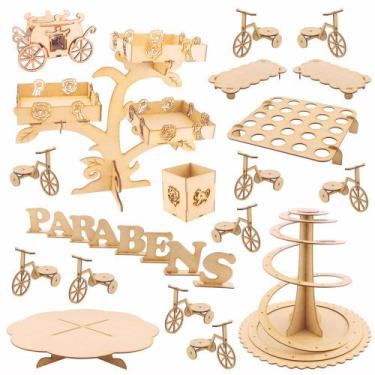 Imagem de Kit Festa Mdf Provençal Safari - 28 Peças - Modernarte, Safari, Madeir