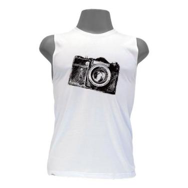 Imagem de Camiseta regata masculina - Câmera Fotográfica - DASANTIGAS, Branco, B