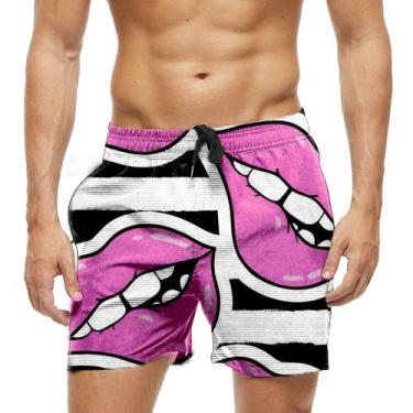 Imagem de Short Praia Shorts Banho Bermuda Verão Xadrez Bocas Cartoon 1019 - SMO