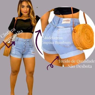 Imagem de Short Feminino, Short Jeans Cintura Alta Com Bolso real - Denim, 46