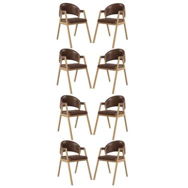 Imagem de Kit 8 Cadeiras Suellen Luxo Reforçada Mesa De Jantar Courino Marrom Escuro