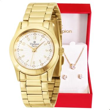 Imagem de Relógio de Pulso Feminino Champion Dourado Mini CF24000W + Colar e Brincos