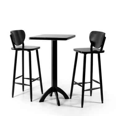Imagem de Conjunto Bistrô Mesa Quadrada Alta com 2 Banquetas de Madeira Lisboa P