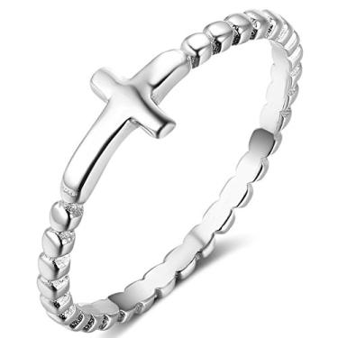 Imagem de Jude Jewelers Anel religioso cristão de aço inoxidável cruzado lateral declaração de casamento noivado