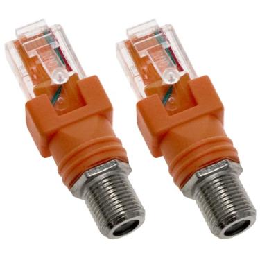 Imagem de Dsjnf Adaptador conversor RF para RJ45 F fêmea para RJ45 macho coaxial barril acoplador adaptador laranja conector coaxial reto 2 peças
