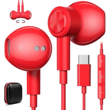 Imagem de Fones de ouvido USB C com microfone para iPhone 16e 16 15 Pro Max, fone de ouvido tipo C, fones de ouvido esportivos magnéticos de alta fidelidade para iPad mini Pro Air Samsung Flip 5 Fold 6 A55 A35