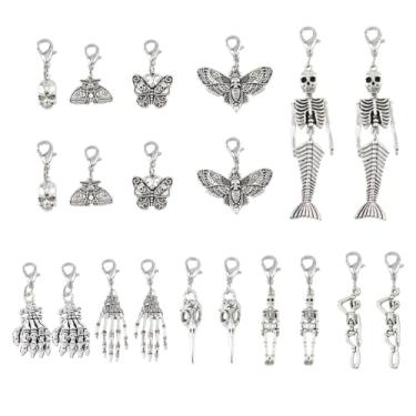 Imagem de SUPERFINDINGS 20 peças, 10 estilos, pingentes de caveira de esqueleto, com clipe de liga metálica, borboleta, estilo tibetano, pingentes com zíper, fecho de lagosta, para bolsa, chaveiro, 3.6-9.4cm,