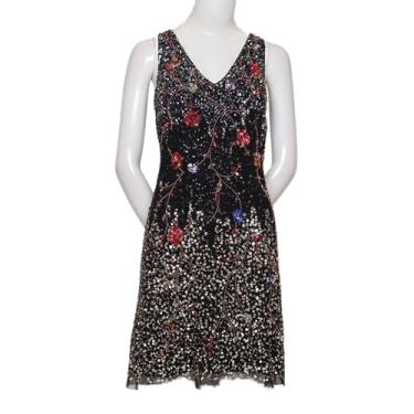 Imagem de Adrianna Papell Vestido feminino curto com contas, Preto Multi, 38