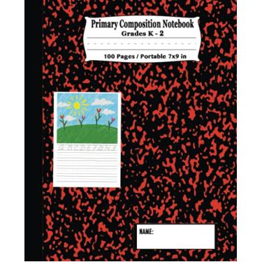 Imagem de Primary Composition Notebook: Draw & Write with Picture Space on Top - Portable Size 7 x 9 inches - Marble Red Black - Grades K-2 Handwriting Practice - Storybook Journal - Wide Ruled