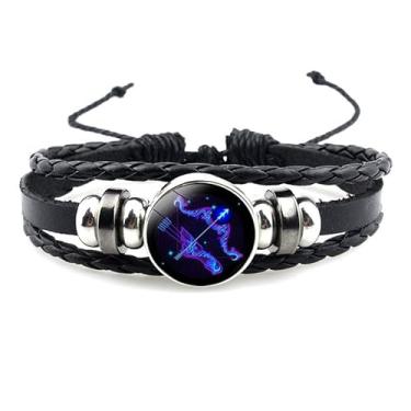 Imagem de Xeyau Pulseira de 12 constelações, pulseira de constelação do zodíaco, signos do zodíaco, pulseira de couro fluorescente para mulheres, homens, joias, adjustable, Aço inoxidável, Sem Pedra Preciosa