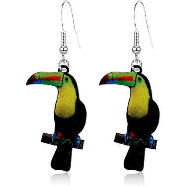 Imagem de QLUYCKW Novidade Brincos pendentes de pássaro papagaio para mulheres acrílico criativo águia beija-flor coruja pomba animal fofo joias presentes para cuidadores ambientais (Tanygnathus megalorynchos),