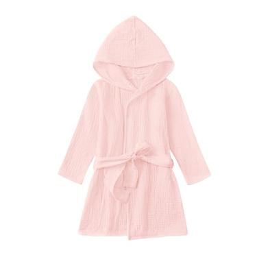 Imagem de TADO MUSLIN Roupão de banho infantil, leve para crianças, roupão de algodão orgânico macio e respirável para bebês, meninos e meninas, 2-4 anos, roupões rosa