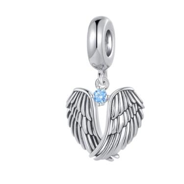 Imagem de MiiFort Wings of Angels Love Protection Zircônia Cúbica Berloque Pingente Pingente Compatível com Pulseiras Pandora Charms, One Size, Cobre, Sem Pedra Preciosa