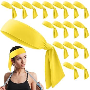 Imagem de Hiboom Pacote com 18 faixas esportivas para homens e mulheres, tiaras de karatê ninja, faixas elásticas de cabelo para jogar tênis, basquete, ioga, corrida, ciclismo (amarelo)