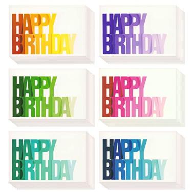Imagem de Cartas de aniversário em volume – Conjunto de caixas de 14 cartões de aniversário, cartões de feliz aniversário, 6 designs coloridos de ombré com espaços em branco na parte interna, envelopes incluídos, 10 x 15 cm