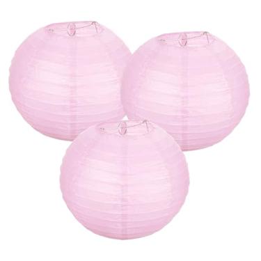 Imagem de PATIKIL Lanternas de papel redondas 25 cm/10, pacote com 3 lanternas decorativas para pendurar lâmpadas, decorações de festa para aniversário, casamento, chá de panela, decoração de casa, rosa claro