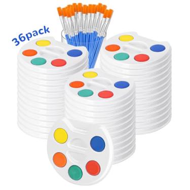 Imagem de FUMILE Conjunto de 36 Tintas Aquarela para Crianças - Pacote com 5 Cores, Pincel e Bandeja de Paleta - Faça Você Mesmo para Lembrancinhas de Festa, Prêmios, Aniversário