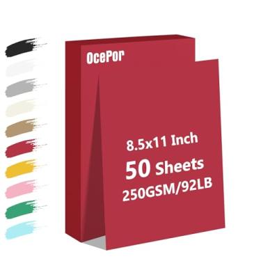 Imagem de 50 folhas de papel cartolina vermelho de Natal, papel colorido para impressora 21 x 27 cm, papel-cartolina grossa para artesanato, scrapbook, impressão de escritório, convites, certificados, 41,7