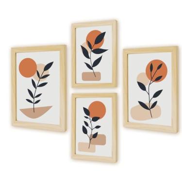 Imagem de Kit 4 Quadros Decorativos Cozinha Plantas Formas Coloridas Jogo Cubos Folhagem Geométrico (Kit 016)
