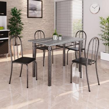 Imagem de Conjunto de Mesa Tubular 100cm X 60cm Tampo em Granito com 4 Cadeiras Preto / Prata