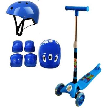 Imagem de Kit Patinete Infantil Com Leds e Equipamentos de Proteção - Tesla Stor